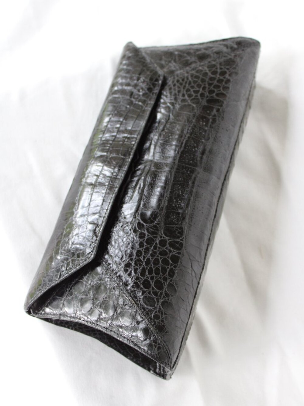 Nancy Gonzalez black crocodile evening bag clutch bagette handbag purse leather